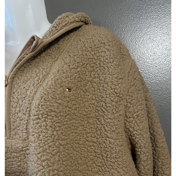 Tommy Hilfiger Faux Fur Sherpa Quarter Zip Pullover Hoodie Womens Large XL - Picture 2 of 7